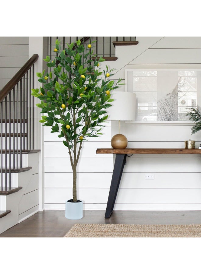 MirageBotanics Artificial Lemon Tree Indoor Outdoor Faux Lemon Plant With Realistic Fruits Includes Planter Pot 185cm - White